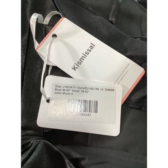 Kismissal Girls Black Satin Party Dress With Bow Back Detail Size 12 wedding NEW - Picture 7 of 9